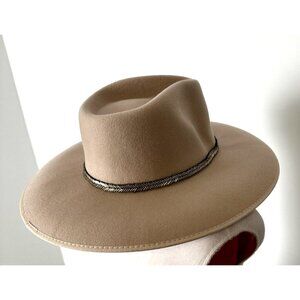 OLIVE & PIQUE 100% Wool Western Felt Hat Blush Beige One Size